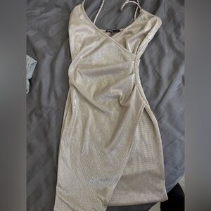 Champagne foil metallic mini dress